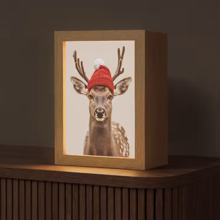 Hert - Kerst - Muts - Dieren - Winter - Grappig Light Box met kabel (Tafellamp) klein -z3d_website