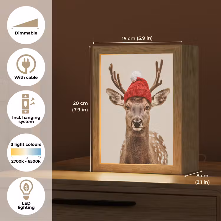 Hert - Kerst - Muts - Dieren - Winter - Grappig Light Box met kabel (Tafellamp) klein -USP_EN
