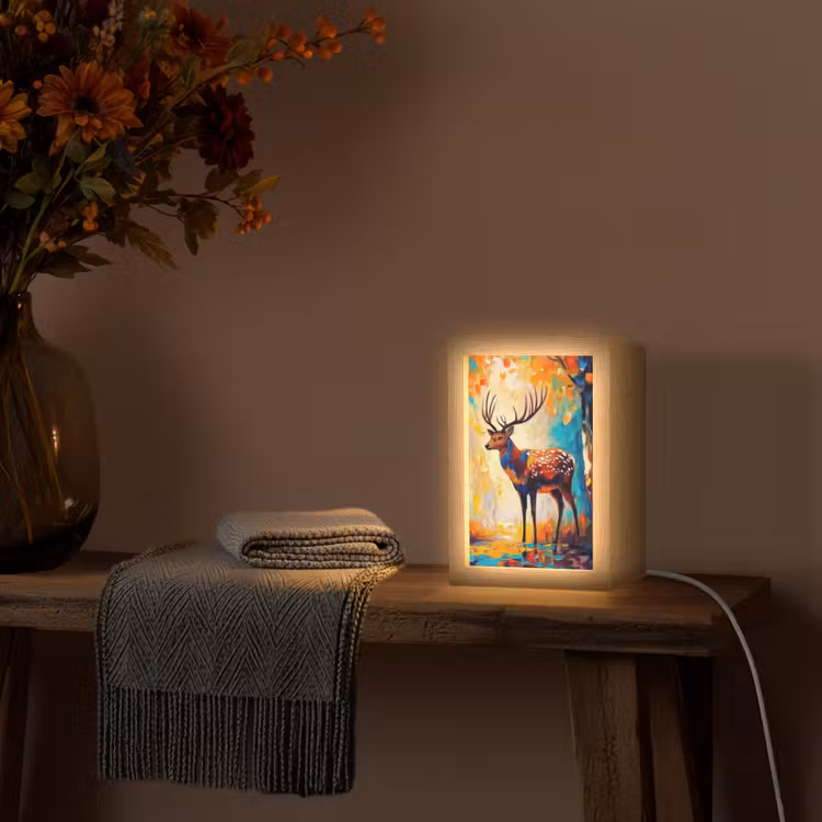 Hert - Bosdieren - Natuur - Kunst Light Box met kabel (Tafellamp) klein -sfeer4