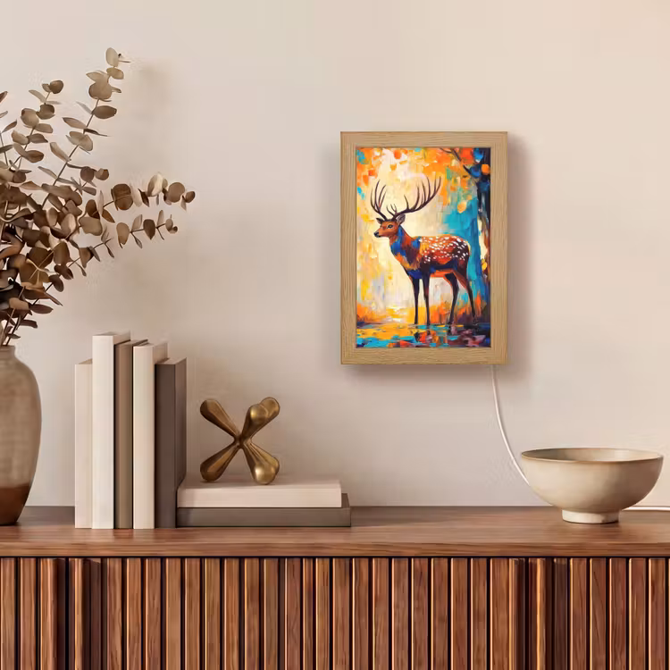 Hert - Bosdieren - Natuur - Kunst Light Box met kabel (Tafellamp) klein -sfeer2