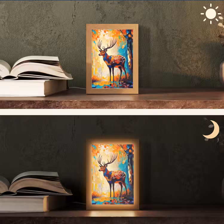Hert - Bosdieren - Natuur - Kunst Light Box met kabel (Tafellamp) klein -sfeer3