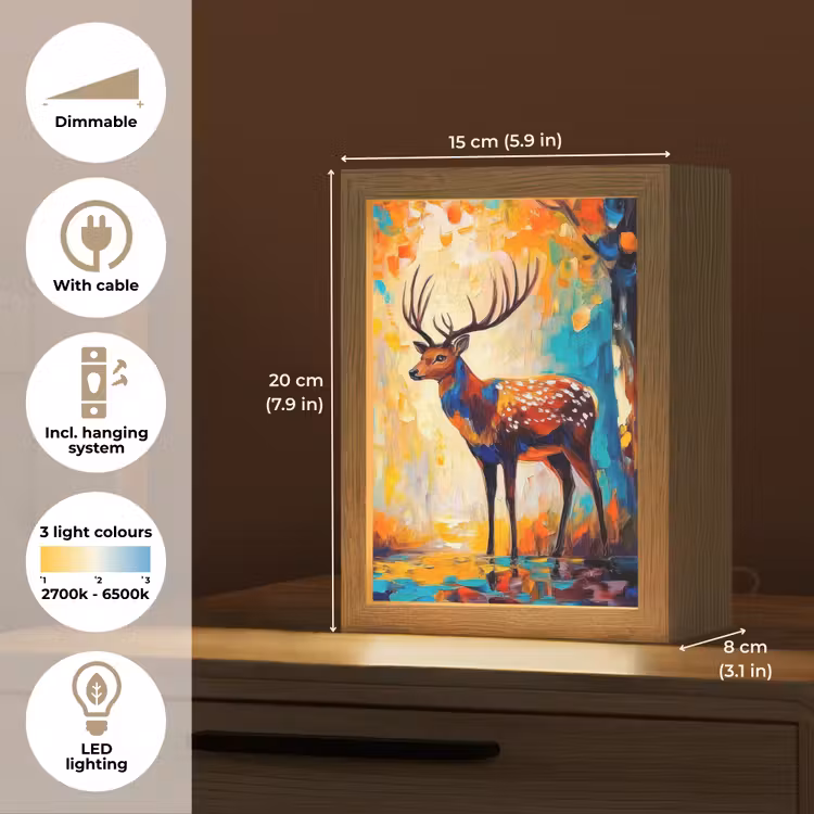 Hert - Bosdieren - Natuur - Kunst Light Box met kabel (Tafellamp) klein -USP_EN