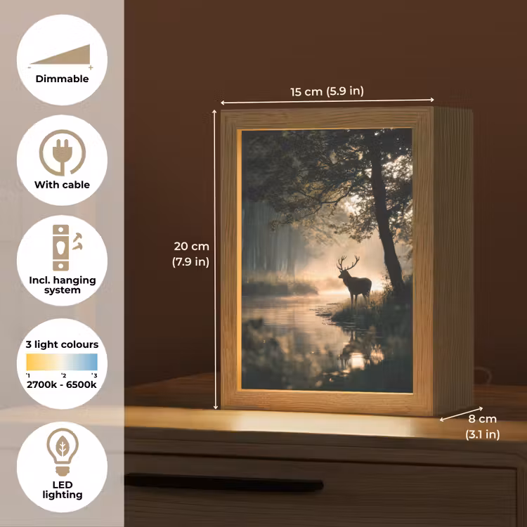 Hert - Bosbeek - Mystiek Light Box met kabel (Tafellamp) klein -USP_EN