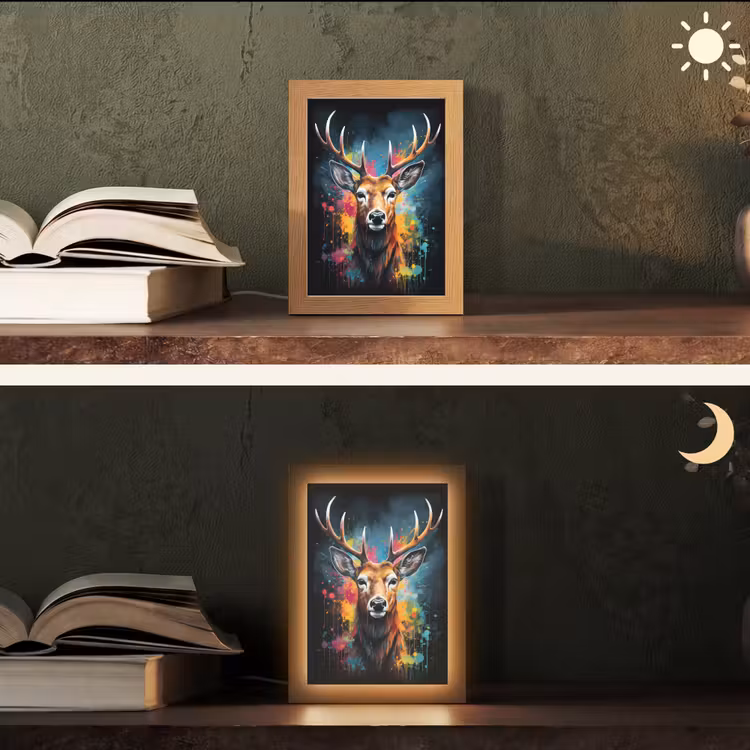 Hert - Graffiti - Dieren - Kleuren Light Box met kabel (Tafellamp) klein -sfeer3