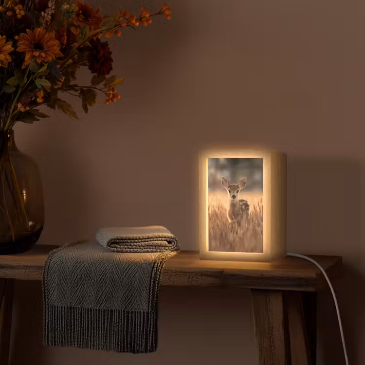 Hert - Graanveld - Bruin Light Box met kabel (Tafellamp) klein -sfeer4