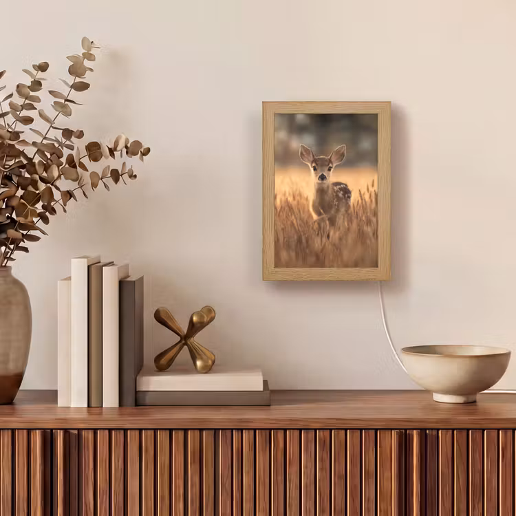 Hert - Graanveld - Bruin Light Box met kabel (Tafellamp) klein -sfeer2