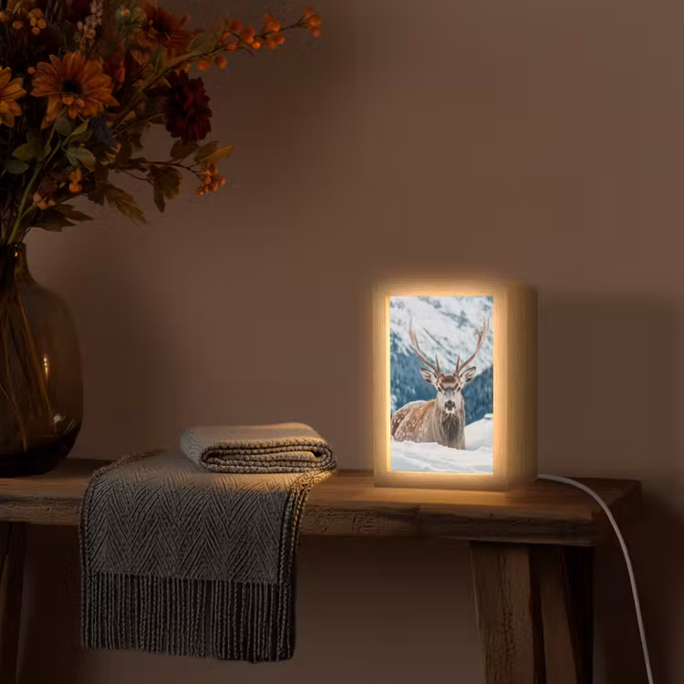 Hert - Landschap - Winter - Natuur - Dieren - Bergen Light Box met kabel (Tafellamp) klein -sfeer4