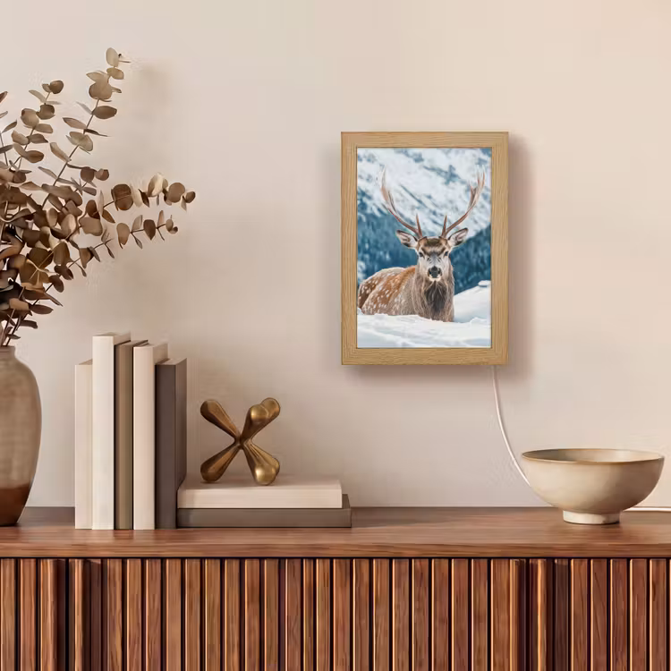 Hert - Landschap - Winter - Natuur - Dieren - Bergen Light Box met kabel (Tafellamp) klein -sfeer2