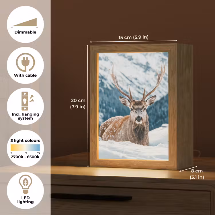 Hert - Landschap - Winter - Natuur - Dieren - Bergen Light Box met kabel (Tafellamp) klein -USP_EN