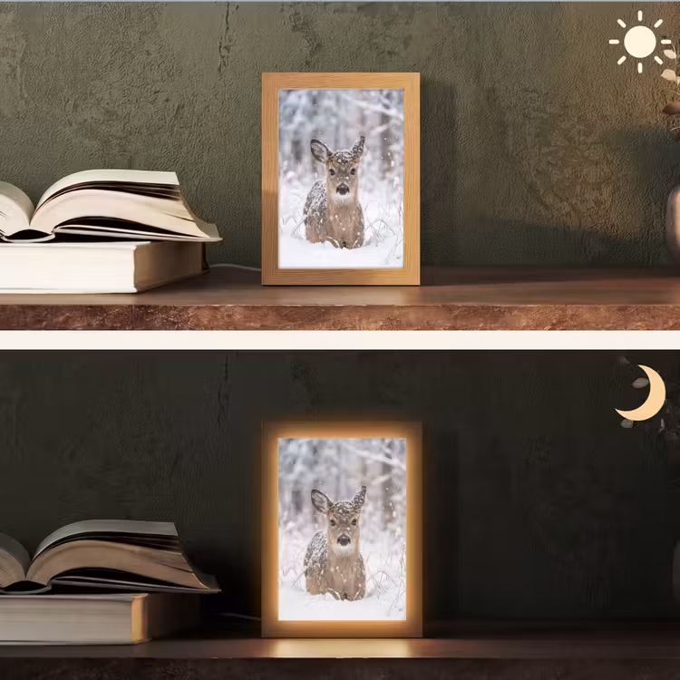 Hert - Sneeuw - Bos - Dieren - Vertederend Light Box met kabel (Tafellamp) klein -sfeer3