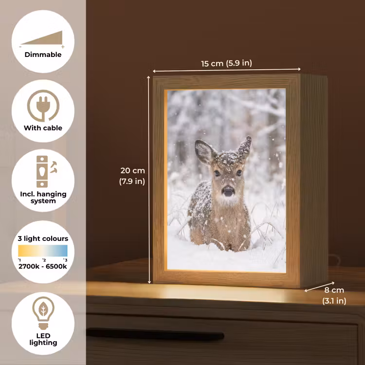 Hert - Sneeuw - Bos - Dieren - Vertederend Light Box met kabel (Tafellamp) klein -USP_EN