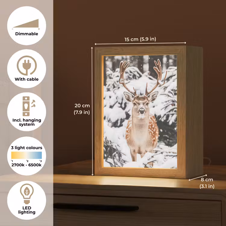 Hert - Sneeuw - Winter - Bos - Dieren Light Box met kabel (Tafellamp) klein -USP_EN