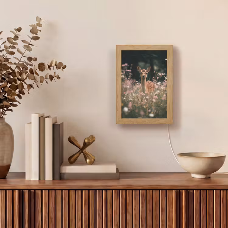 Hert - Wilde bloemen - Bos Light Box met kabel (Tafellamp) klein -sfeer2