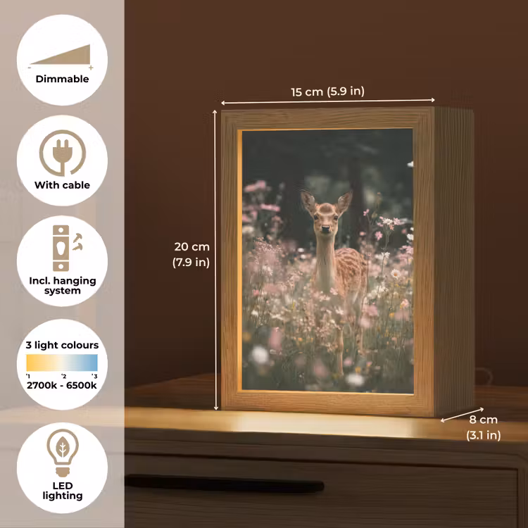 Hert - Wilde bloemen - Bos Light Box met kabel (Tafellamp) klein -USP_EN