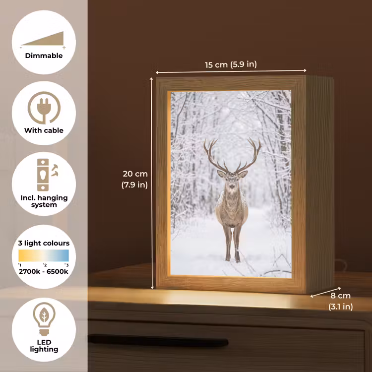 Hert - Winter - Bos - Natuur - Wit Light Box met kabel (Tafellamp) klein -USP_EN