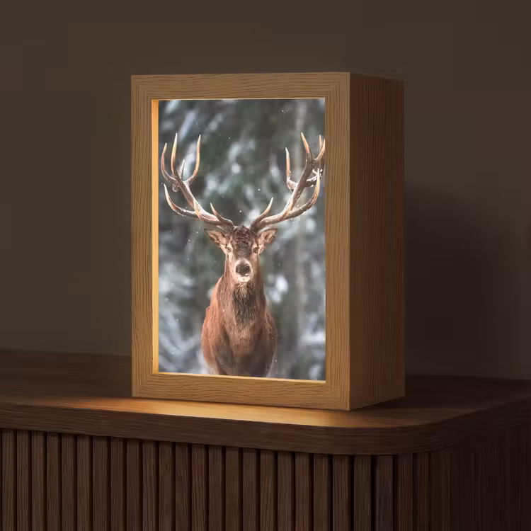 Hert - Winter - Sneeuw - Bos - Natuur - Dier Light Box met kabel (Tafellamp) klein -z3d_website