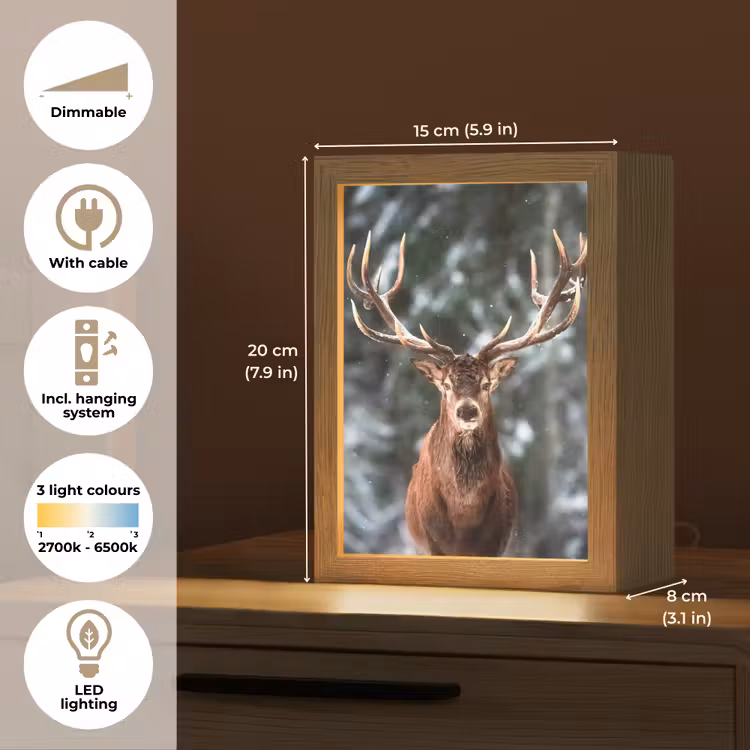 Hert - Winter - Sneeuw - Bos - Natuur - Dier Light Box met kabel (Tafellamp) klein -USP_EN