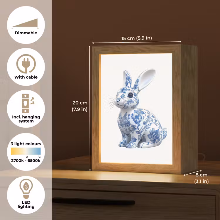 Delftsblauw - Haasje - Wit Light Box met kabel (Tafellamp) klein -USP_EN