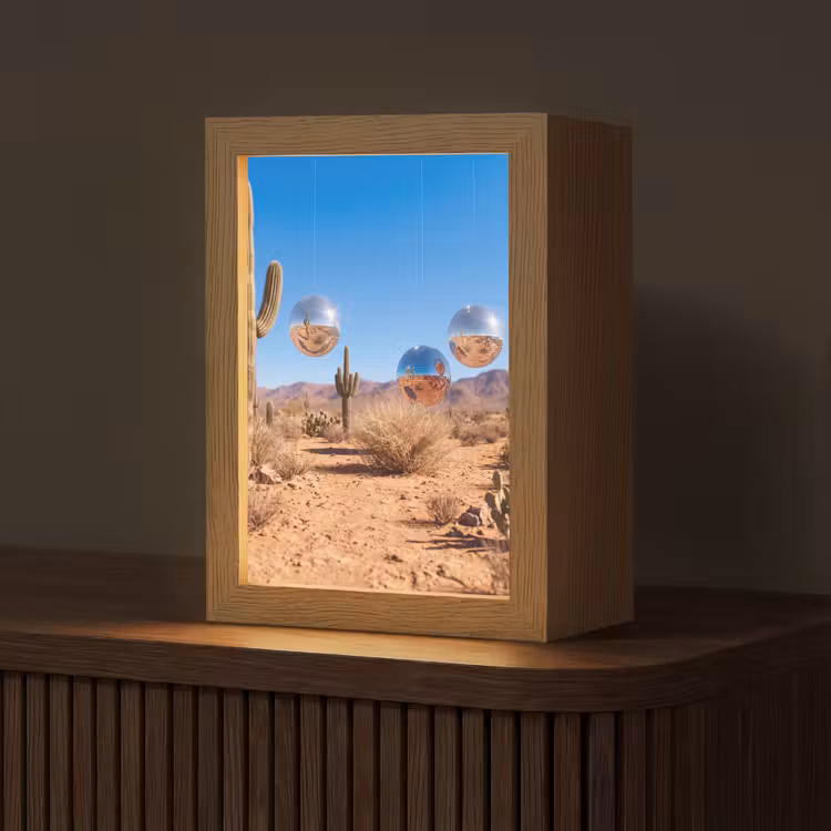 Table Lamp - Desert - Mirror Ball - Art - Woestijn - Spiegelbal - Kunst Light Box met kabel (Tafellamp) klein