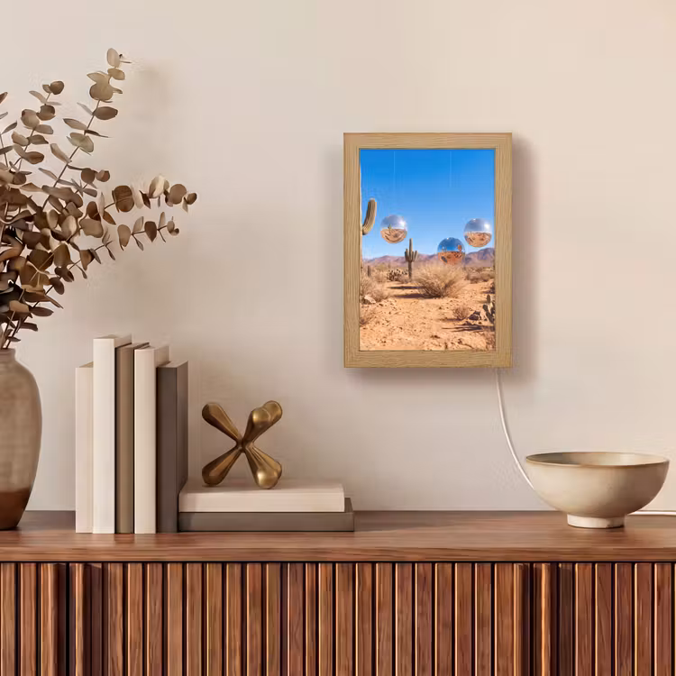 Table Lamp - Desert - Mirror Ball - Art - Woestijn - Spiegelbal - Kunst Light Box met kabel (Tafellamp) klein