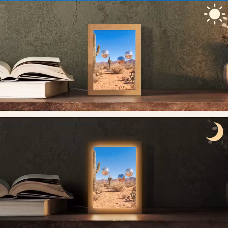 Table Lamp - Desert - Mirror Ball - Art - Woestijn - Spiegelbal - Kunst Light Box met kabel (Tafellamp) klein