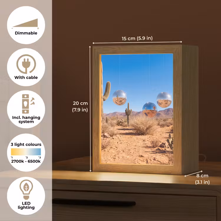 Table Lamp - Desert - Mirror Ball - Art - Woestijn - Spiegelbal - Kunst Light Box met kabel (Tafellamp) klein