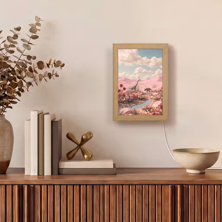 Table Lamp - Dinosaur - Pink - Landscape - Dinosaurus - Roze - Landschap Light Box met kabel (Tafellamp) klein