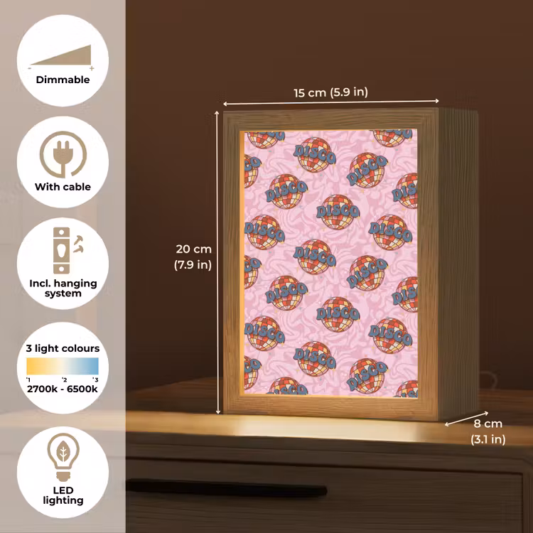 Disco - Bal - Patroon - Roze Light Box met kabel (Tafellamp) klein 925 -USP_EN