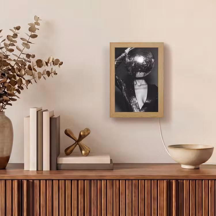 Discobal - Gezicht - Glamour - Zwart Light Box met kabel (Tafellamp) klein -sfeer2