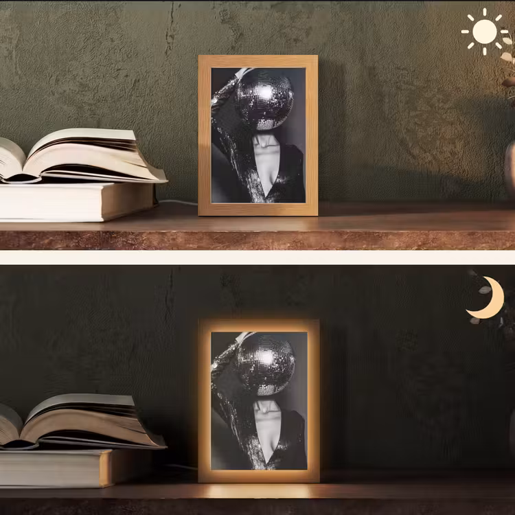 Discobal - Gezicht - Glamour - Zwart Light Box met kabel (Tafellamp) klein -sfeer3