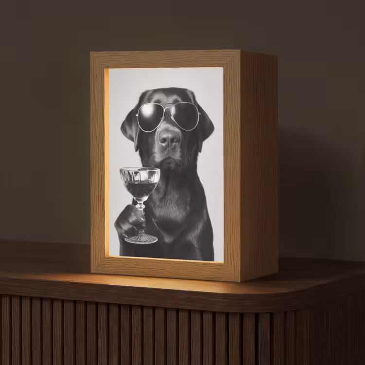 Hond - Zwart - Wijnglas - Zonnebril Light Box met kabel (Tafellamp) klein -z3d_website