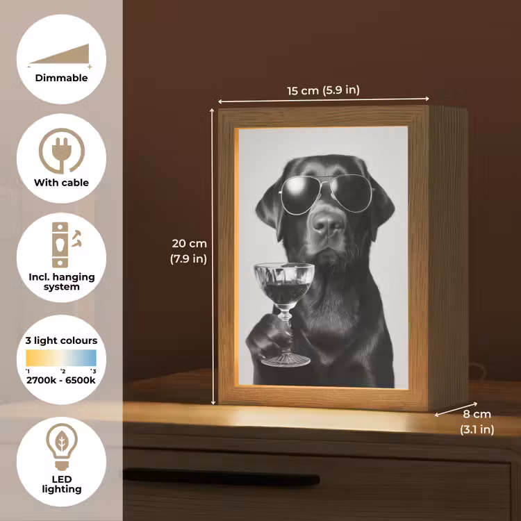 Hond - Zwart - Wijnglas - Zonnebril Light Box met kabel (Tafellamp) klein -USP_EN