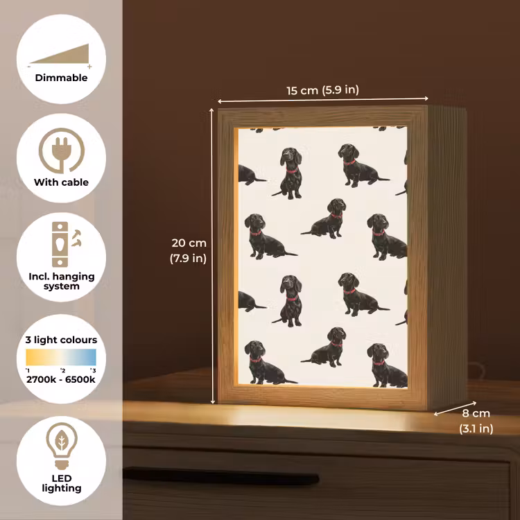 Hond - Patroon - Zwart Light Box met kabel (Tafellamp) klein 925 -USP_EN