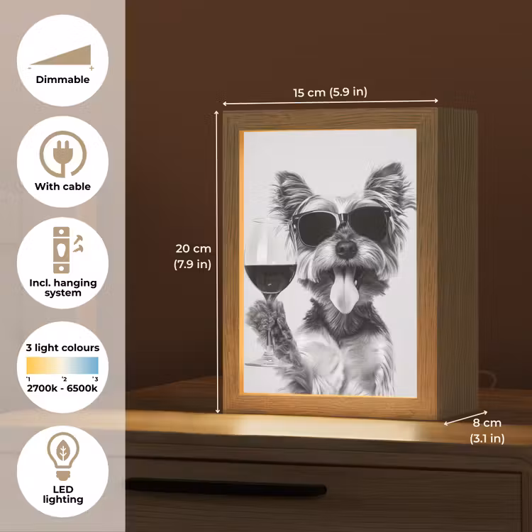 Hondje - Wijnglas - Zonnebril - Enthousiast Light Box met kabel (Tafellamp) klein -USP_EN