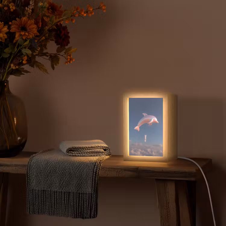 Dolfijn - Roze - Astronaut Light Box met kabel (Tafellamp) klein -sfeer4