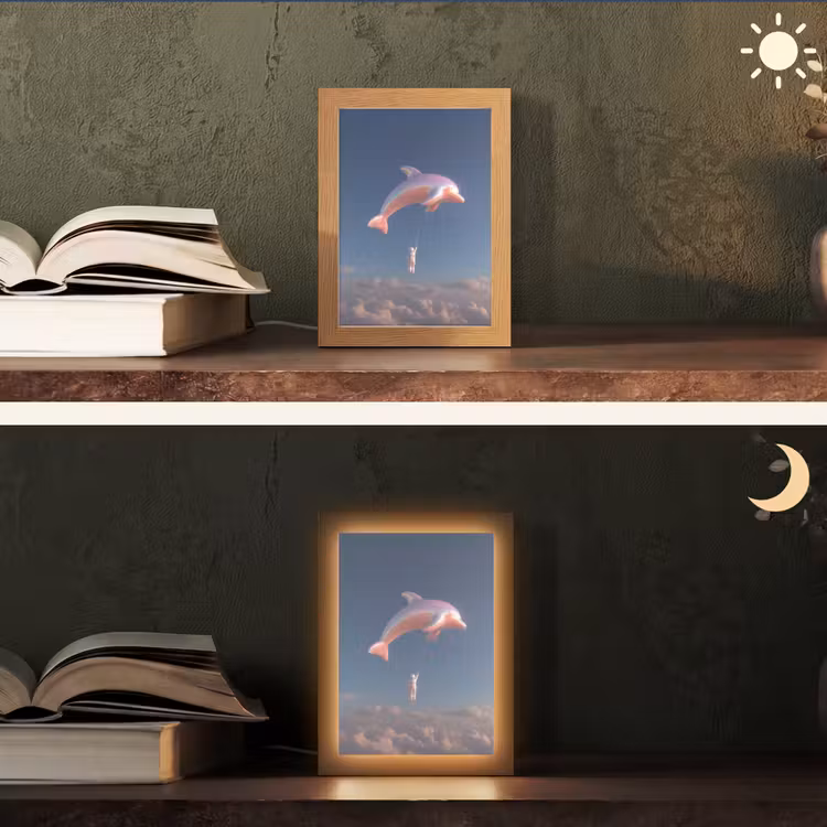 Dolfijn - Roze - Astronaut Light Box met kabel (Tafellamp) klein -sfeer3