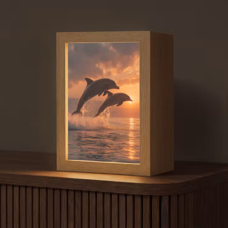 Dolfijnen - Zee - Realistisch Light Box met kabel (Tafellamp) klein -z3d_website