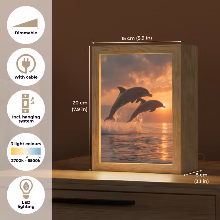 Dolfijnen - Zee - Realistisch Light Box met kabel (Tafellamp) klein -USP_EN