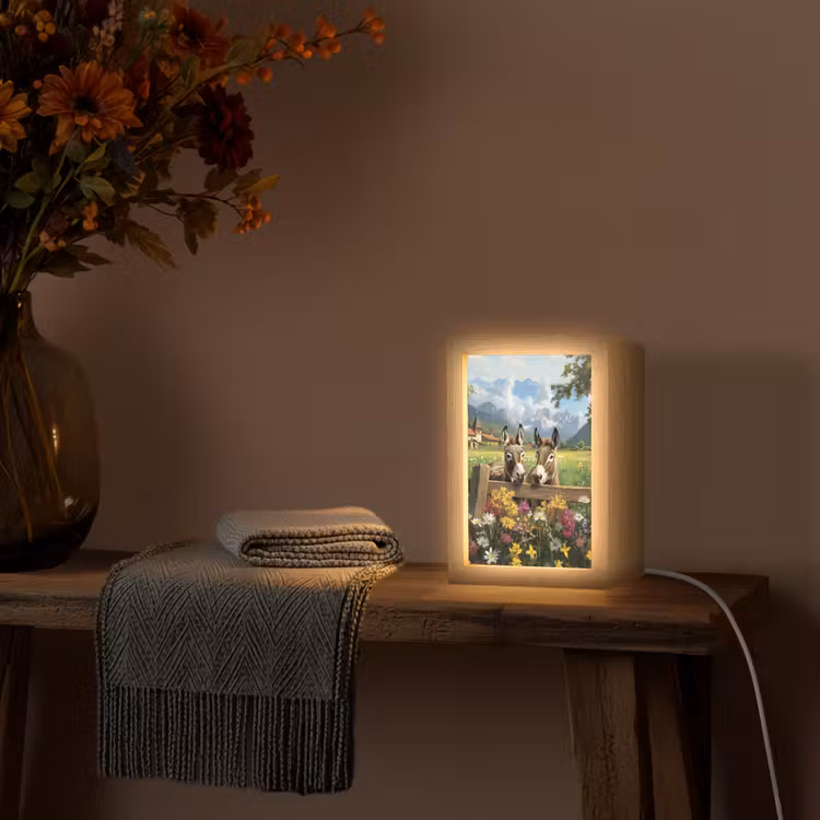 Ezels - Bloemen - Zomers Light Box met kabel (Tafellamp) klein -sfeer4