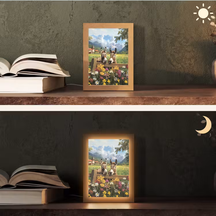 Ezels - Bloemen - Zomers Light Box met kabel (Tafellamp) klein -sfeer3
