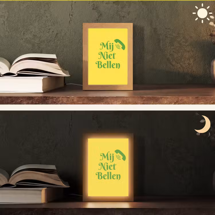 Mij niet bellen - Telefoon - Geel Light Box met kabel (Tafellamp) klein -sfeer3