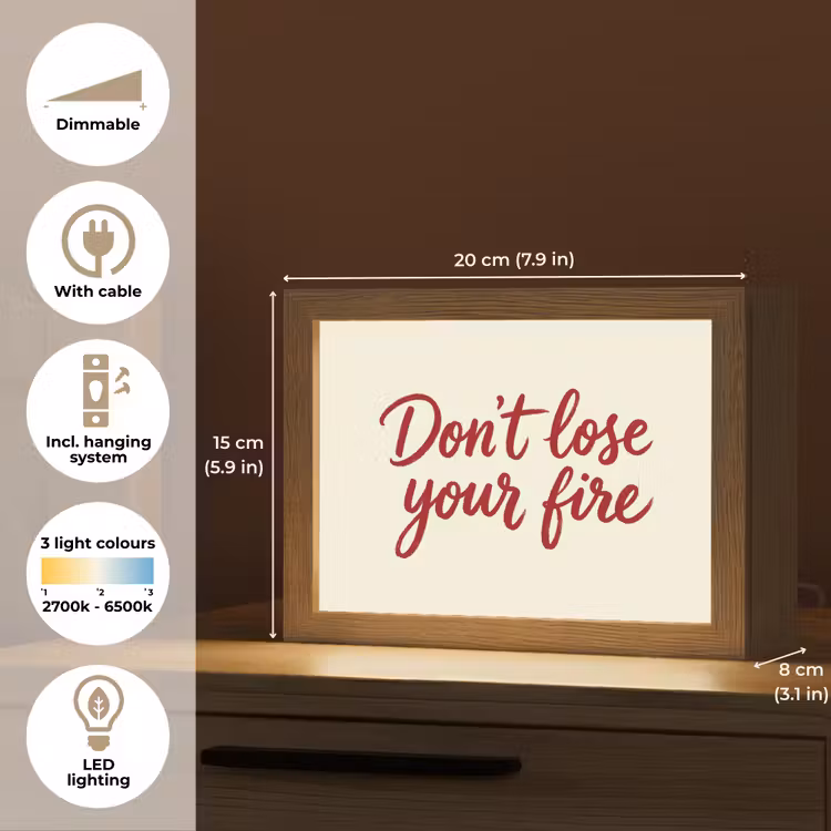 Don't lose your fire - Rood - Wit - Minimalistisch Light Box met kabel (Tafellamp) klein -USP_EN
