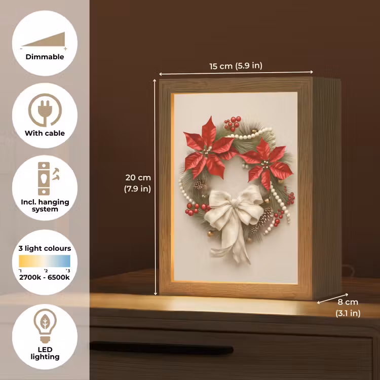 Deurkrans - Strik - Kerst - Rood - Groen Light Box met kabel (Tafellamp) klein -USP_EN