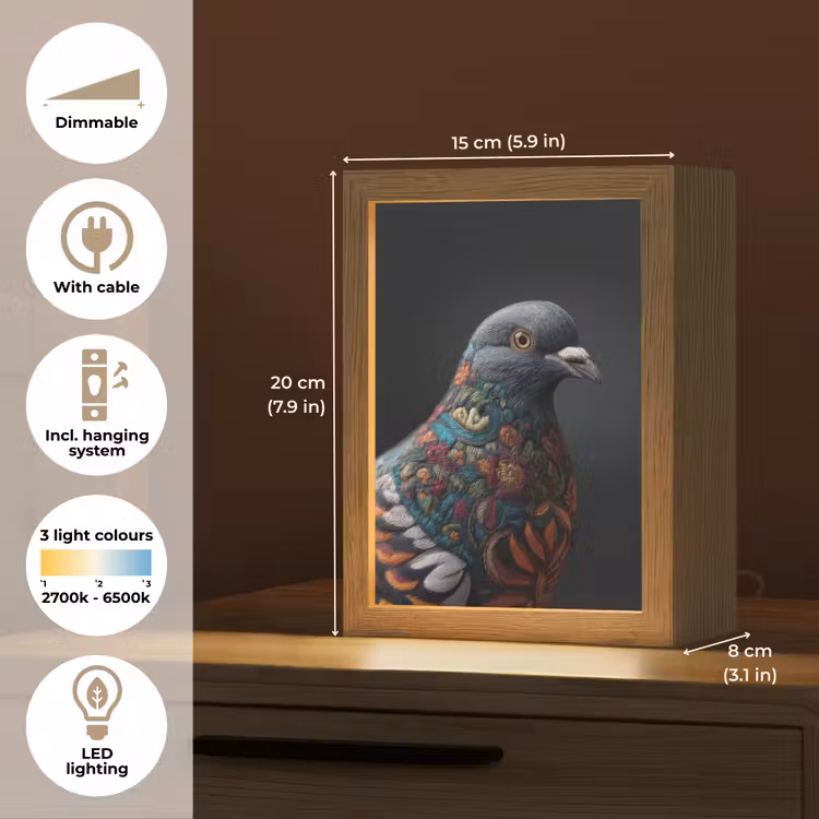 Duif - Bloemen - Zwart Light Box met kabel (Tafellamp) klein -USP_EN