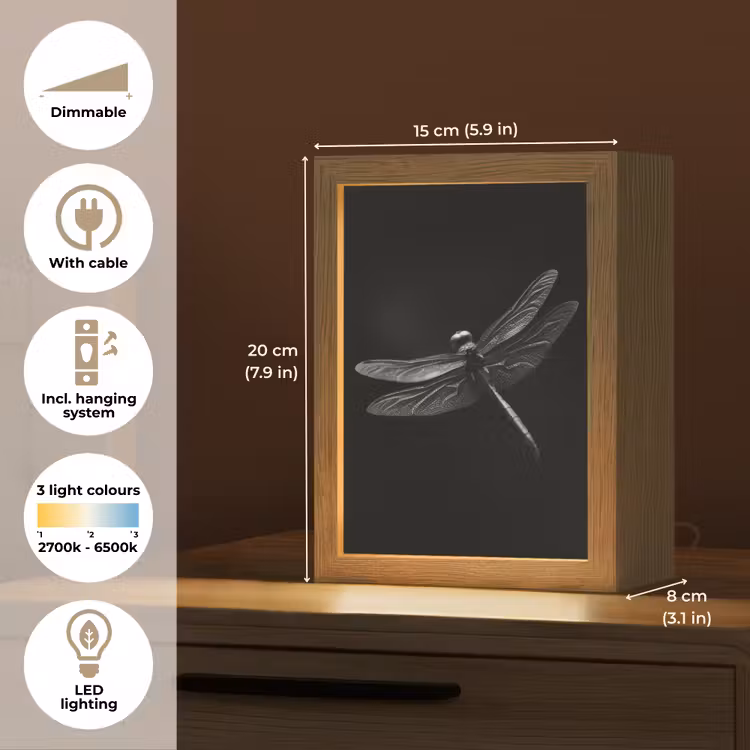 Libelle - Dieren - Zwart - Insect Light Box met kabel (Tafellamp) klein -USP_EN