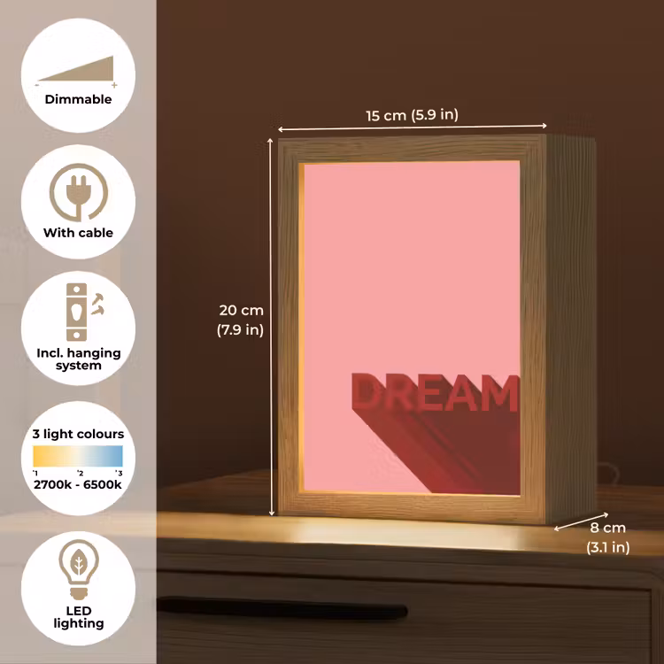 Dream - 3D - Rood - Roze Light Box met kabel (Tafellamp) klein -USP_EN