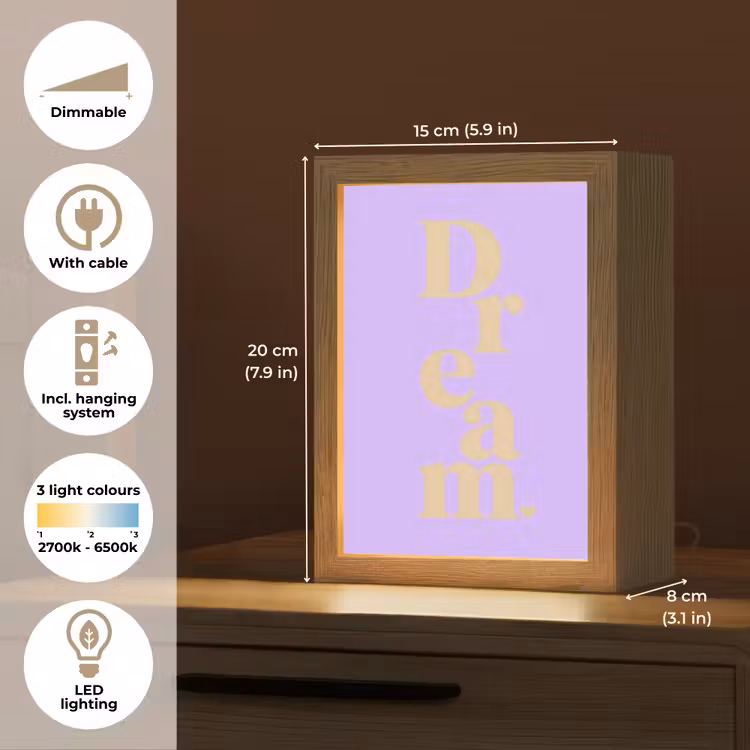 Dream - Paars - Typografisch Light Box met kabel (Tafellamp) klein -USP_EN