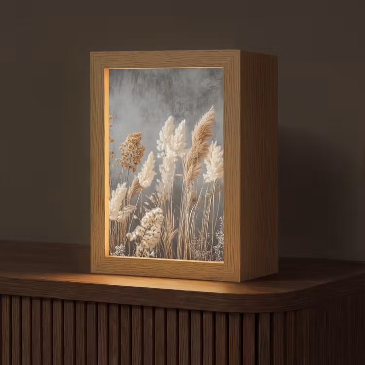Gedroogde Veldbloemen - Grijs - Beton Light Box met kabel (Tafellamp) klein -z3d_website