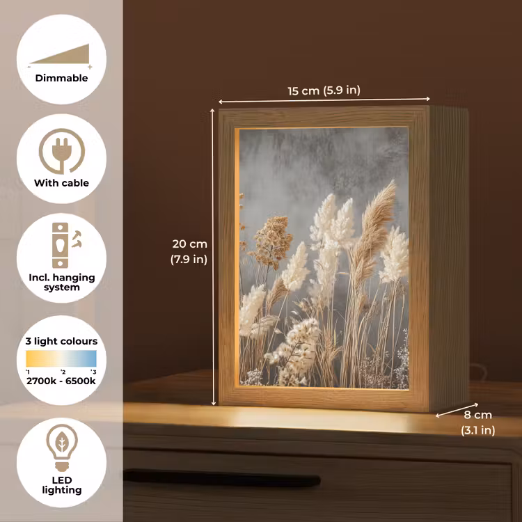 Gedroogde Veldbloemen - Grijs - Beton Light Box met kabel (Tafellamp) klein -USP_EN