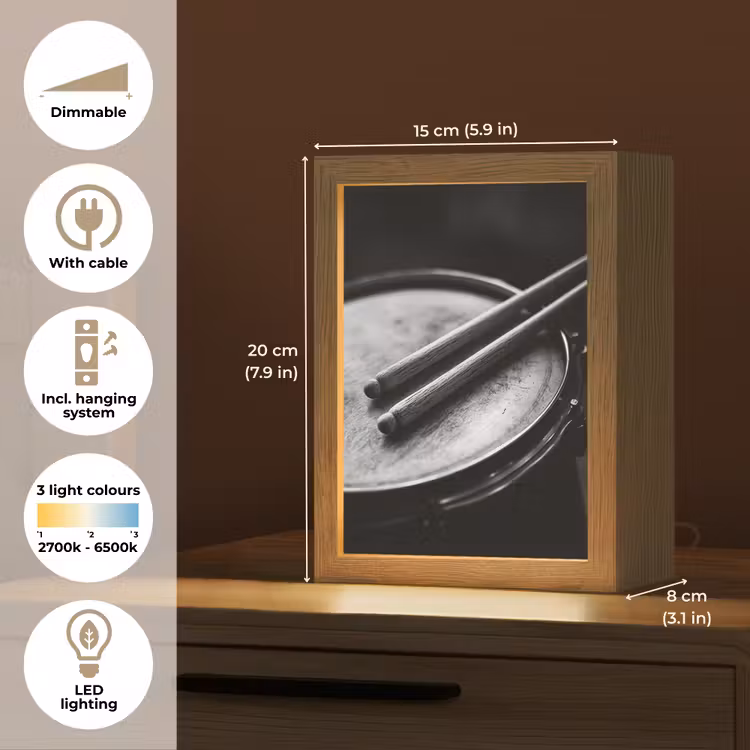 Trommel - Close-up - Drumstokken - Zwart Light Box met kabel (Tafellamp) klein -USP_EN
